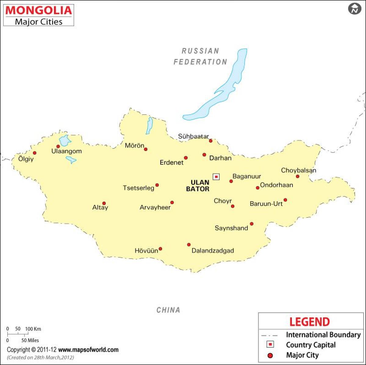 Mongolia map with cities