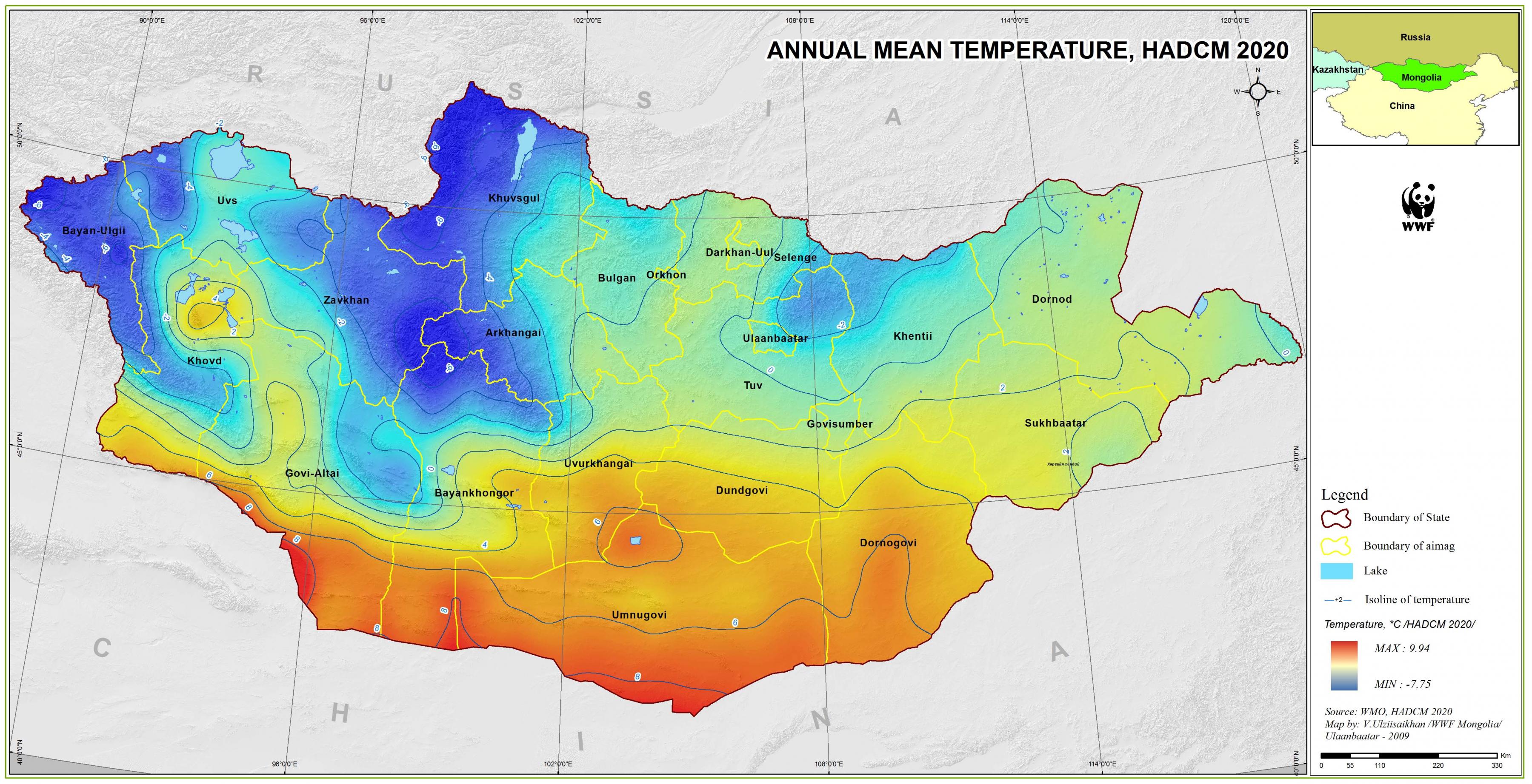 Mongolia climate map Map of Mongolia climate (Eastern Asia Asia)