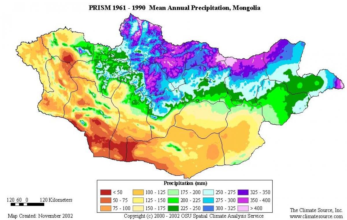 Mongolia population density map Map of Mongolia population density