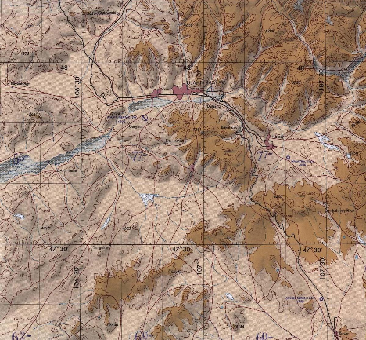 map of Mongolia topographic